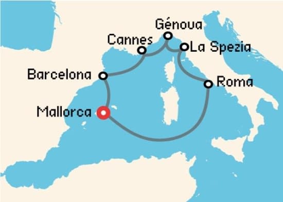 Itinerario del Crucero Mediterráneo desde Palma de Mallorca MSC Cruceros