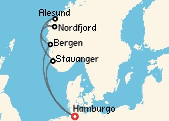 Itinerario del Crucero Fiordos Noruegos desde Hambuego Aida Cruises
