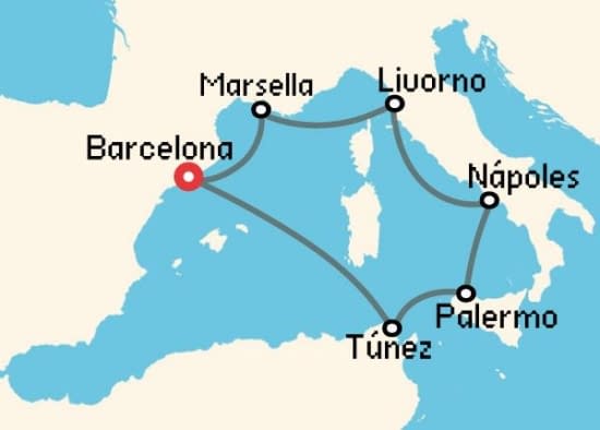 Itinerario del Crucero Mediterráneo desde Barcelona MSC Cruceros