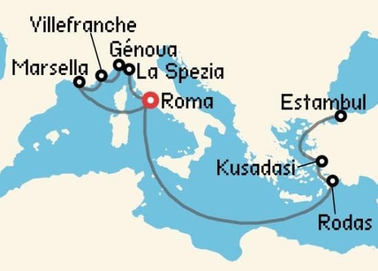 Itinerario del Crucero Mediterráneo desde Roma - Civitavecchia Cunard