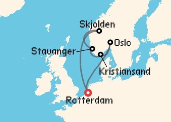 Itinerario del Crucero Fiordos Noruegos desde Rotterdam Holland America