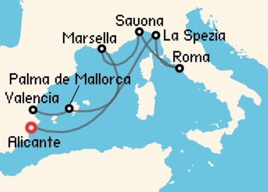 Itinerario del Crucero Mediterráneo desde Alicante Costa Cruceros