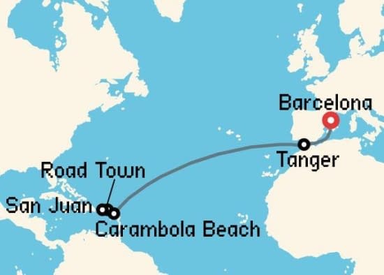 Itinerario del Crucero Transatlánticos desde Barcelona Seabourn Cruise Line