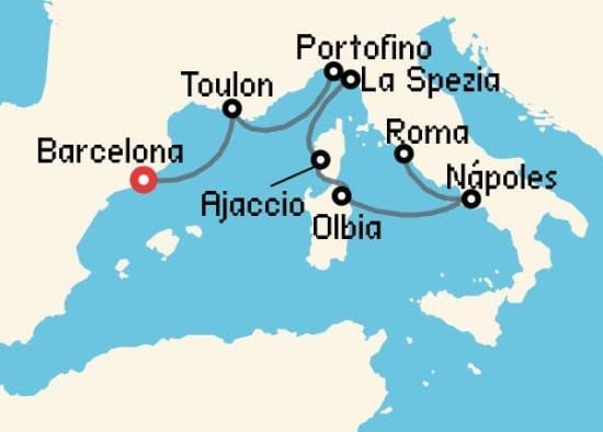 Itinerario del Crucero Mediterráneo desde Barcelona Oceania Cruises