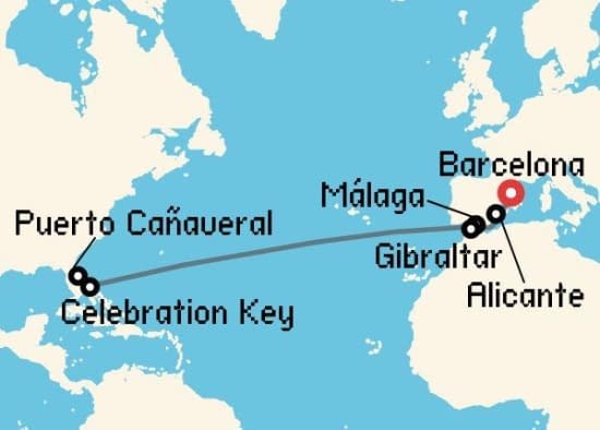 Itinerario del Crucero Transatlánticos desde Barcelona Carnival Cruise Lines