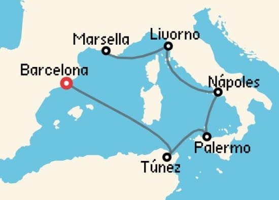 Itinerario del Crucero Mediterráneo desde Barcelona MSC Cruceros