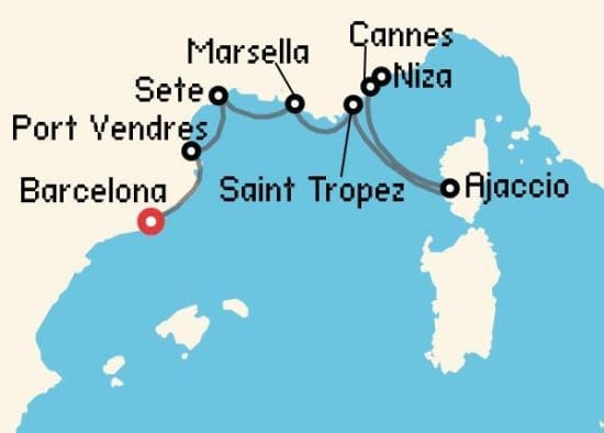 Itinerario del Crucero Mediterráneo desde Barcelona Azamara Club Cruises