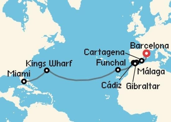 Itinerario del Crucero Transatlánticos desde Barcelona Celebrity Cruises