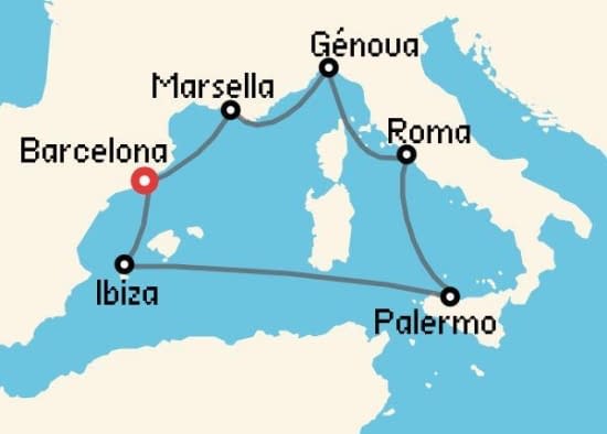 Itinerario del Crucero Mediterráneo desde Barcelona MSC Cruceros