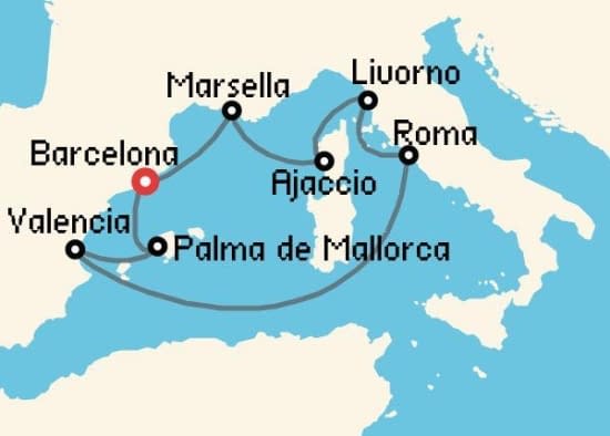 Itinerario del Crucero Mediterráneo desde Barcelona Explora Journeys