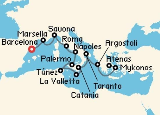 Itinerario del Crucero Islas Griegas desde Barcelona Costa Cruceros