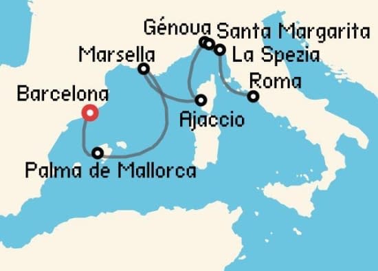 Itinerario del Crucero Mediterráneo desde Barcelona Princess Cruises