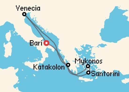 Itinerario del Crucero Islas Griegas desde Bari Costa Cruceros