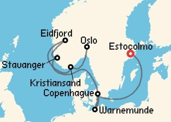 Itinerario del Crucero Fiordos Noruegos desde Estocolmo MSC Cruceros
