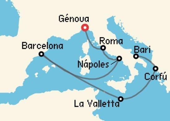 Itinerario del Crucero Mediterráneo desde Génova MSC Cruceros