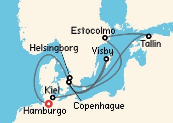 Itinerario del Crucero Báltico y Norte de Europa desde Hamburgo Cunard