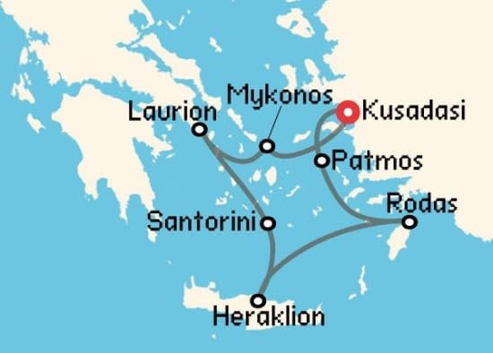 Itinerario del Crucero Islas Griegas desde Kusadasi Celestyal Cruises