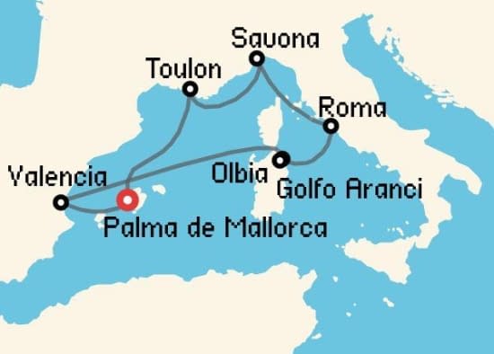 Itinerario del Crucero Mediterráneo desde Palma de Mallorca Costa Cruceros