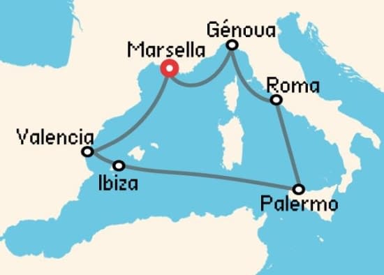 Itinerario del Crucero Mediterráneo desde Marsella MSC Cruceros