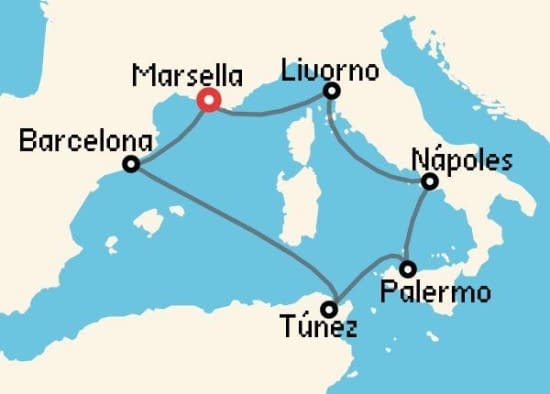 Itinerario del Crucero Mediterráneo desde Marsella MSC Cruceros