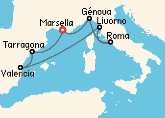 Itinerario del Crucero Mediterráneo desde Marsella MSC Cruceros
