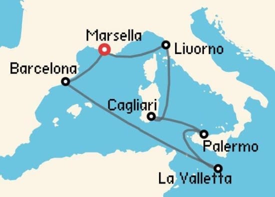 Itinerario del Crucero Mediterráneo desde Marsella MSC Cruceros