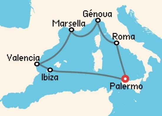Itinerario del Crucero Mediterráneo desde Palermo - Sicilia MSC Cruceros