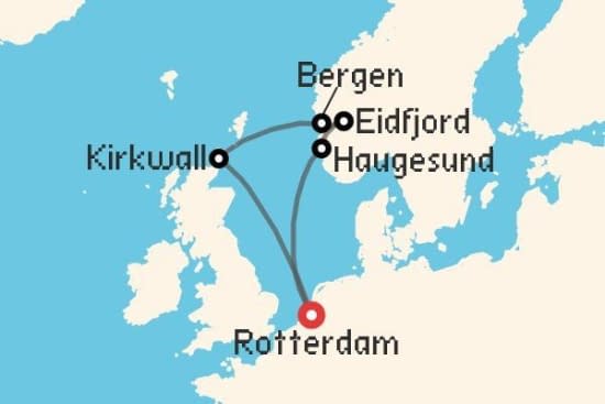 Itinerario del Crucero Fiordos Noruegos desde Rotterdam Holland America