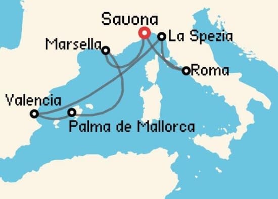 Itinerario del Crucero Mediterráneo desde Savona Costa Cruceros