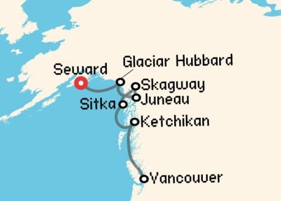 Itinerario del Crucero Alaska desde Seward - Alaska Silversea