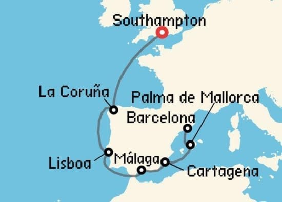 Itinerario del Crucero Mediterráneo desde Southampton Cunard
