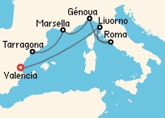 Itinerario del Crucero Mediterráneo desde Valencia MSC Cruceros