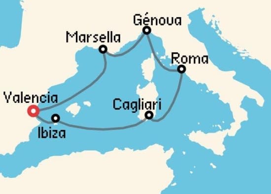 Itinerario del Crucero Mediterráneo desde Valencia MSC Cruceros