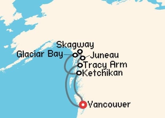 Itinerario del Crucero Alaska desde Vancouver Holland America