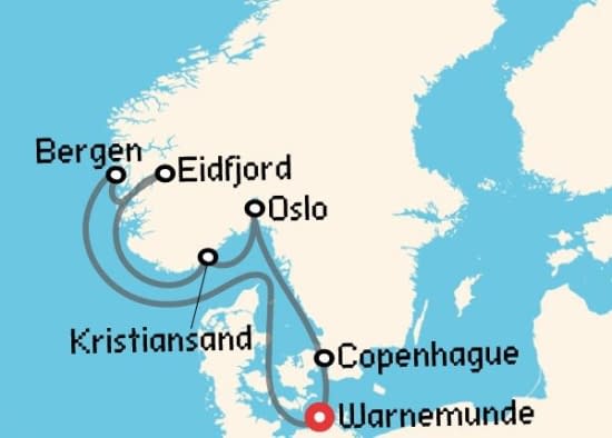 Itinerario del Crucero Fiordos Noruegos desde Warnemunde - Berlín MSC Cruceros