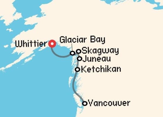 Itinerario del Crucero Alaska desde Whittier - Alaska Holland America