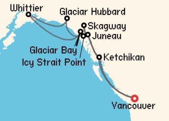 Itinerario del Crucero Alaska desde Vancouver Princess Cruises