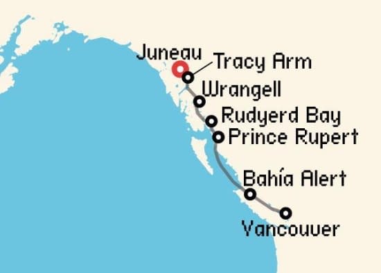 Itinerario del Crucero Alaska desde Juneau - Alaska Seabourn Cruise Line