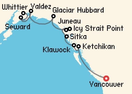 Itinerario del Crucero Alaska desde Vancouver Azamara Club Cruises