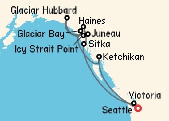 Itinerario del Crucero Alaska desde Seattle Cunard