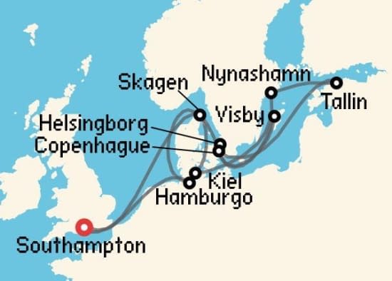 Itinerario del Crucero Báltico y Norte de Europa desde Southampton Cunard