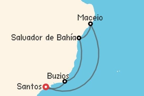 Itinerario del Crucero Sudamérica desde Santos - Sao Paulo MSC Cruceros
