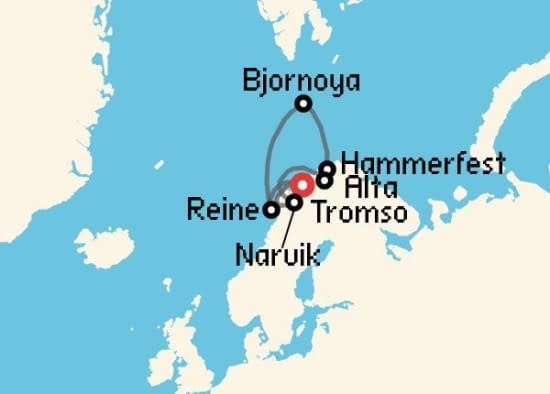 Itinerario del Crucero Fiordos Noruegos desde Tromso Ponant