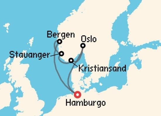 Itinerario del Crucero Fiordos Noruegos desde Hamburgo Aida Cruises