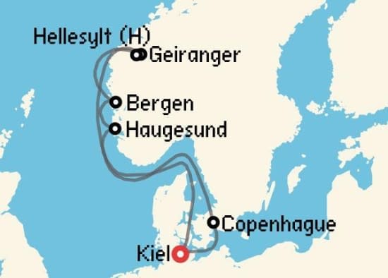 Itinerario del Crucero Fiordos Noruegos desde Kiel Costa Cruceros
