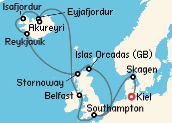 Itinerario del Crucero Islandia y Groenlandia desde Kiel Cunard