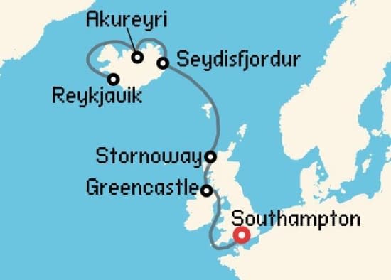 Itinerario del Crucero Islandia y Groenlandia desde Southampton Explora Journeys