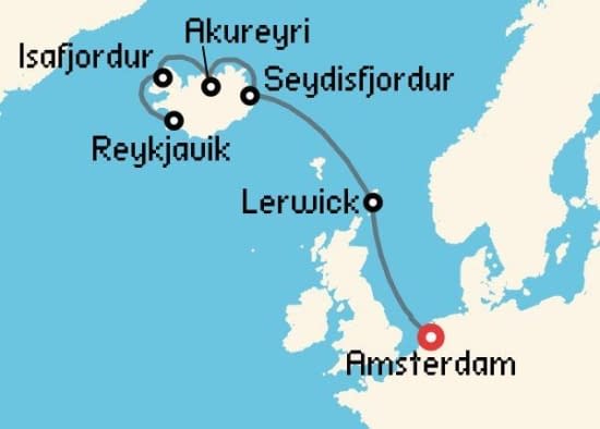 Itinerario del Crucero Islandia y Groenlandia desde Amsterdam Holland America