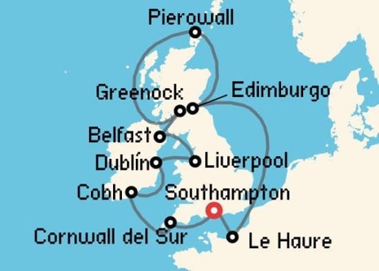 Itinerario del Crucero Báltico y Norte de Europa desde Southampton Princess Cruises