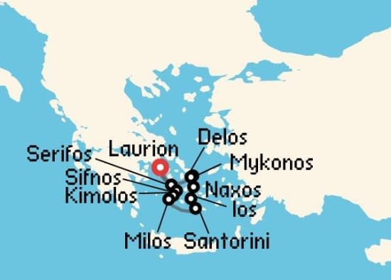 Itinerario del Crucero Islas Griegas desde Lavrion Elixir Cruises